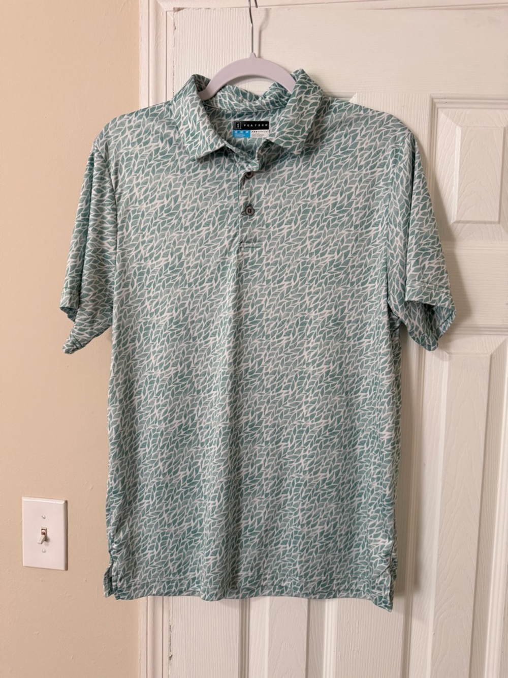 PGA Tour Seafoam Leaf-Print Polo Shirt